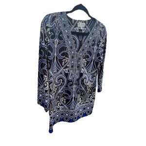 JM COLLECTION Women's Damask Stretch Polyester 3/4 Sleeve Blouse Beaded Size P/M